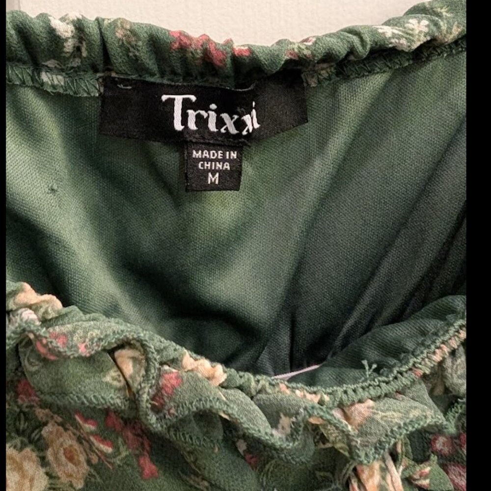 Trixxi | Green Floral Smocked Fit & Flare Mini Dress | Size M - Picture 7 of 7